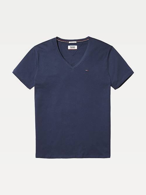 Blue Tommy Hilfiger V-Neck Men's T Shirts | TH489AJU