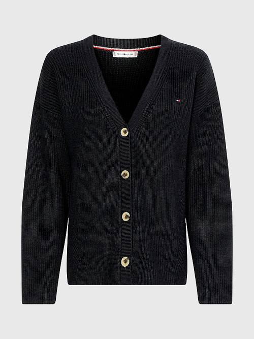 Blue Tommy Hilfiger V-Neck Relaxed Fit Rib Knit Cardigan Women's Sweaters | TH245AZJ