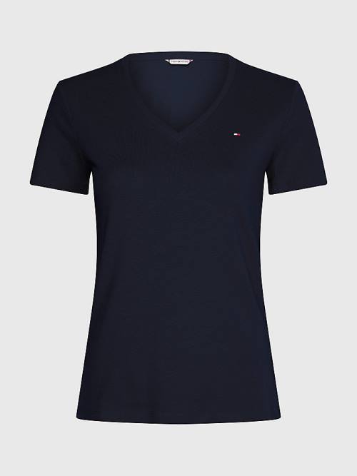 Blue Tommy Hilfiger V-Neck Slim Fit Women's T Shirts | TH786EOR