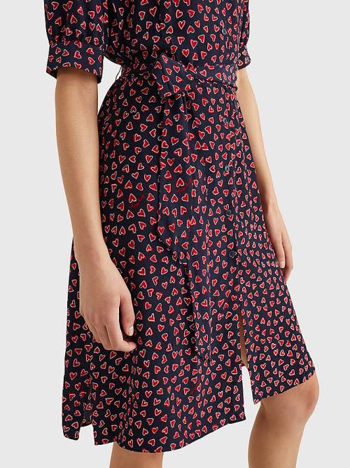 Blue Tommy Hilfiger Valentines Heart Print Knee-Length Women's Dress | TH315TGY