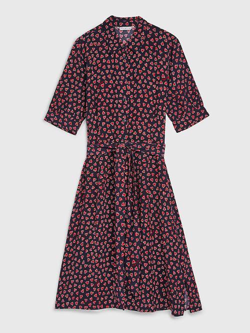 Blue Tommy Hilfiger Valentines Heart Print Knee-Length Women's Dress | TH315TGY