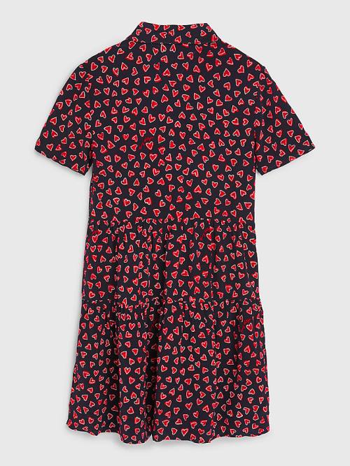 Blue Tommy Hilfiger Valentines Heart Print Shirt Girls' Dress | TH598TSZ