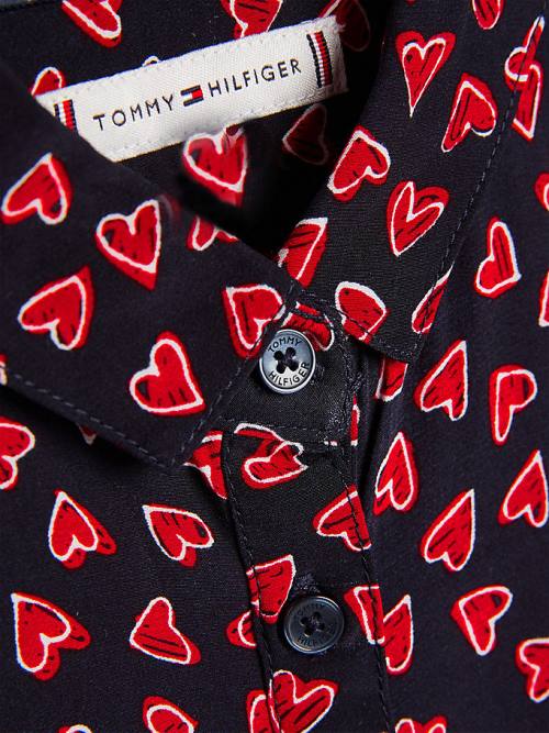 Blue Tommy Hilfiger Valentines Heart Print Shirt Girls' Dress | TH598TSZ