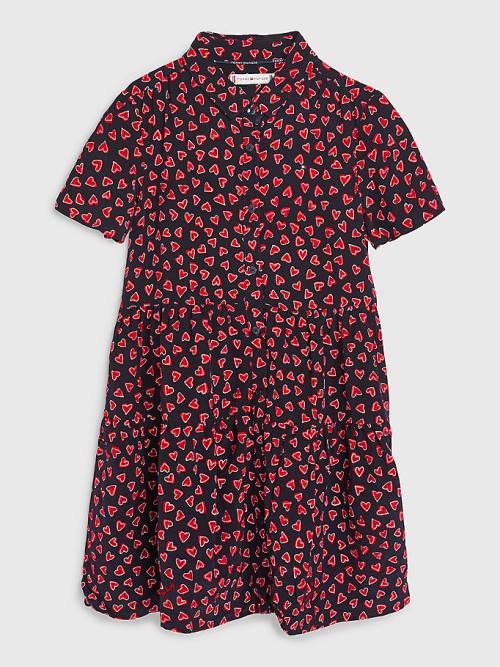 Blue Tommy Hilfiger Valentines Heart Print Shirt Girls\' Dress | TH598TSZ