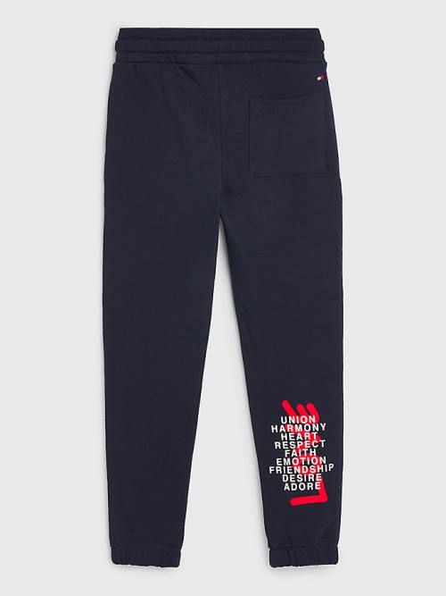 Blue Tommy Hilfiger Valentines Heart Print Terry Joggers Boys' Pants | TH651BNP