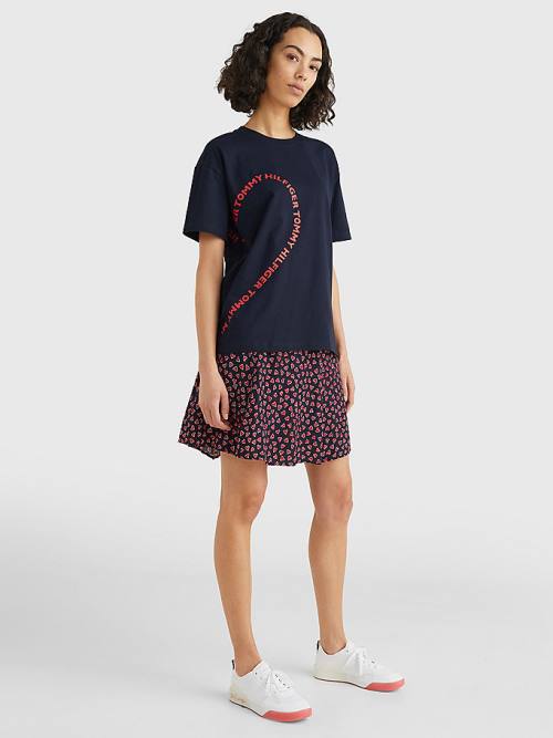 Blue Tommy Hilfiger Valentines Heart Print Relaxed Fit Women's T Shirts | TH970WAN