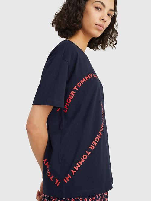 Blue Tommy Hilfiger Valentines Heart Print Relaxed Fit Women's T Shirts | TH970WAN