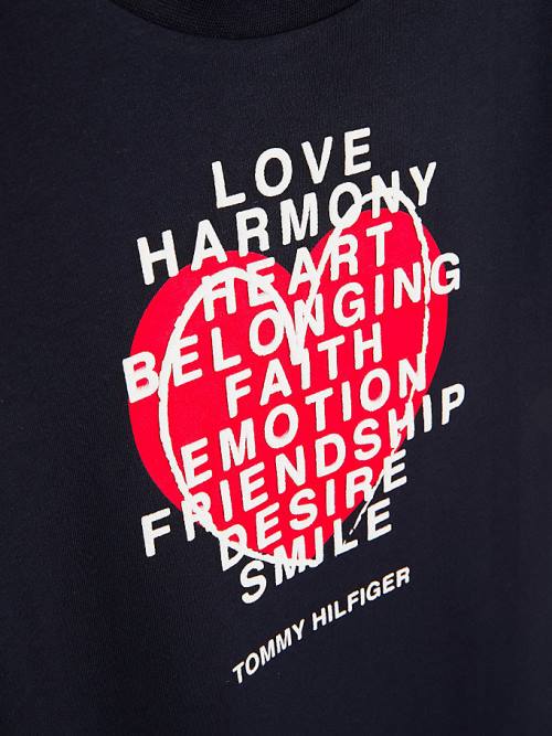 Blue Tommy Hilfiger Valentines Heart Text Print Girls' T Shirts | TH472NFH