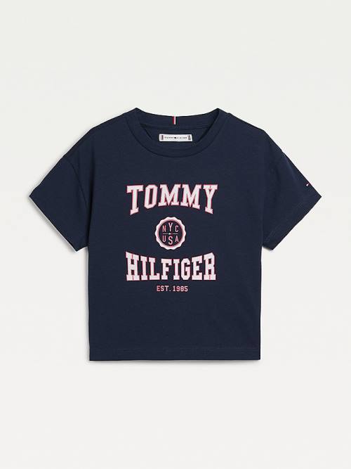 Blue Tommy Hilfiger Varsity Girls\' T Shirts | TH526KES