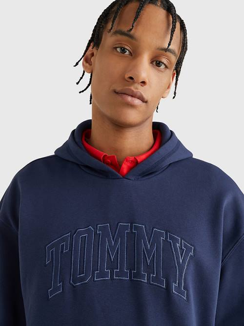 Blue Tommy Hilfiger Varsity Logo Men's Hoodie | TH970PJB