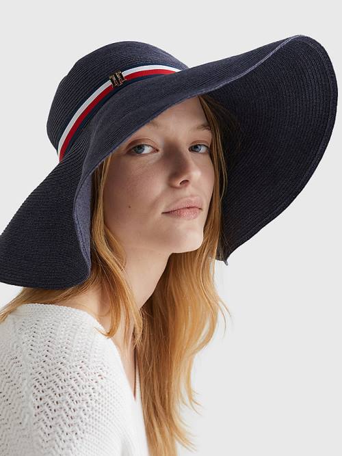 Blue Tommy Hilfiger Varsity Straw Women's Hats | TH598MRH