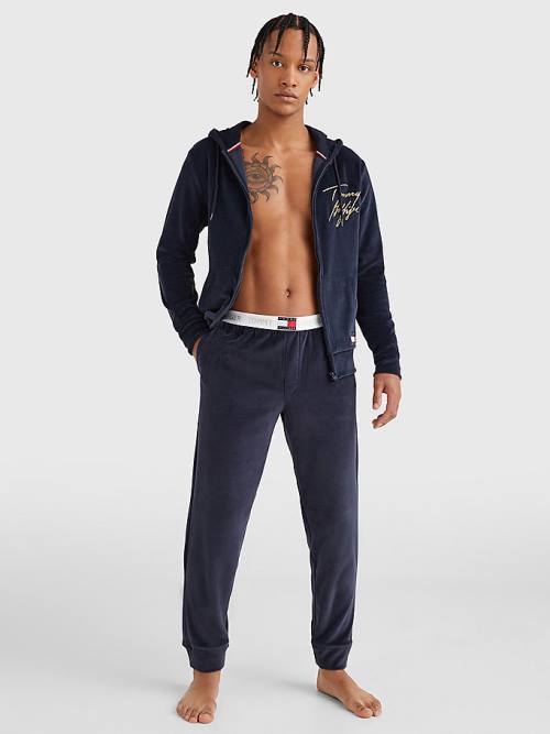 Blue Tommy Hilfiger Velour Repeat Logo Joggers Men's Pyjamas | TH942XPQ