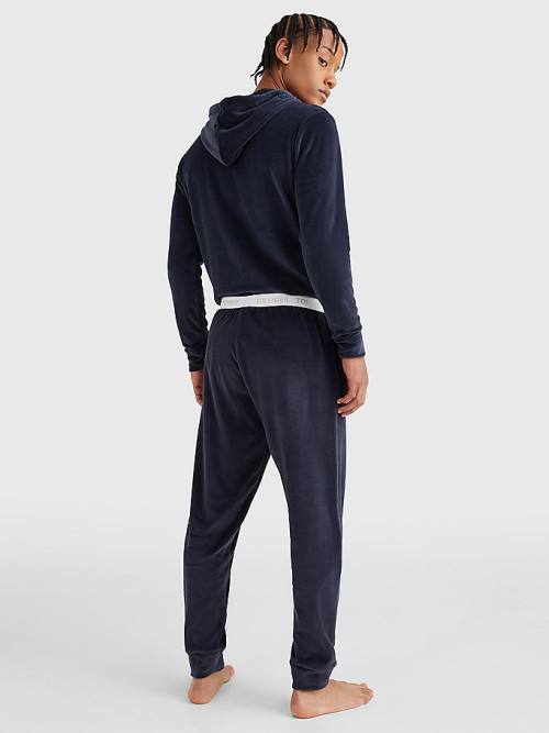 Blue Tommy Hilfiger Velour Repeat Logo Joggers Men's Pyjamas | TH942XPQ