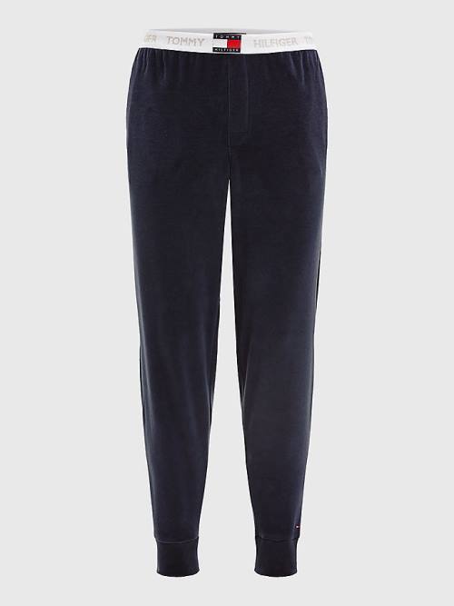 Blue Tommy Hilfiger Velour Repeat Logo Joggers Men's Pyjamas | TH942XPQ