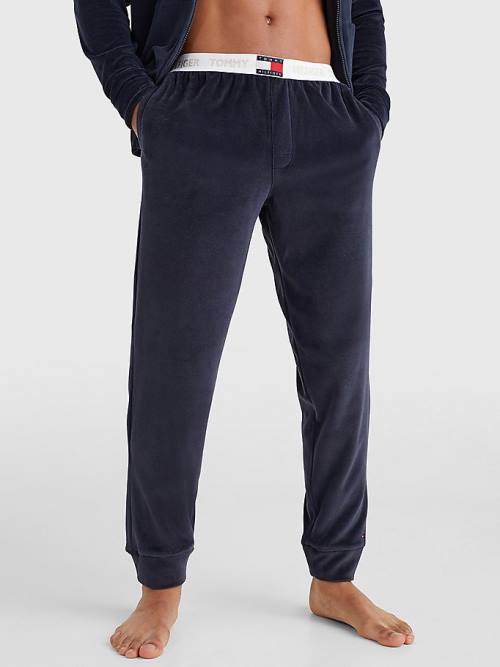 Blue Tommy Hilfiger Velour Repeat Logo Joggers Men\'s Pyjamas | TH942XPQ