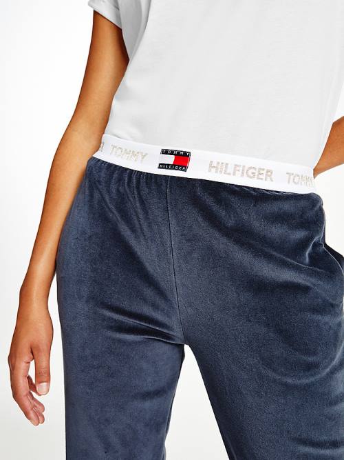 Blue Tommy Hilfiger Velour Repeat Logo Waistband Joggers Women's Pants | TH317FUY