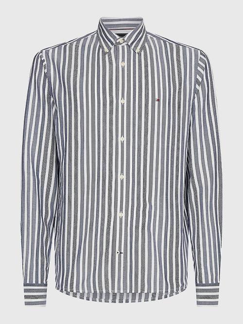 Blue Tommy Hilfiger Vertical Stripe Regular Fit Men\'s Shirts | TH279GDP