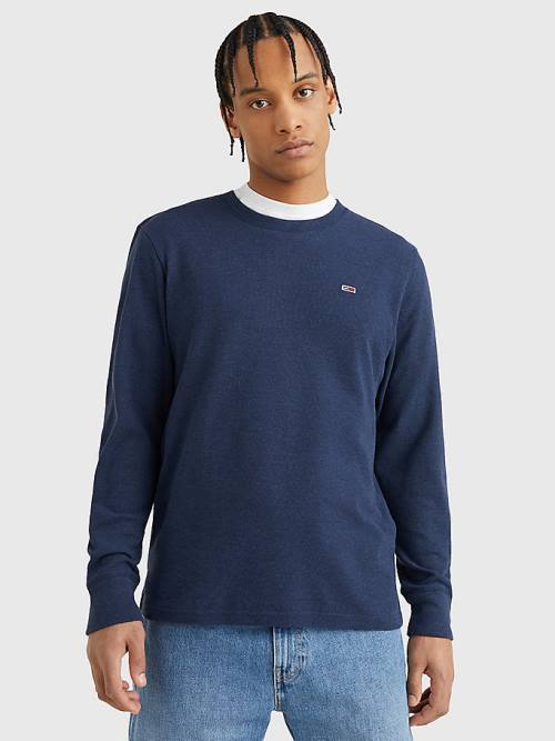 Blue Tommy Hilfiger Waffle Crew Neck Long Sleeve Top Men\'s T Shirts | TH638CRG