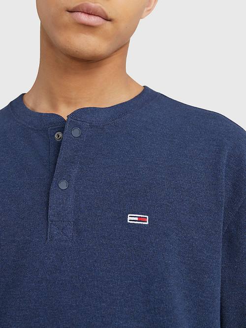 Blue Tommy Hilfiger Waffle Henley Neck Long Sleeve Top Men's T Shirts | TH284NMQ