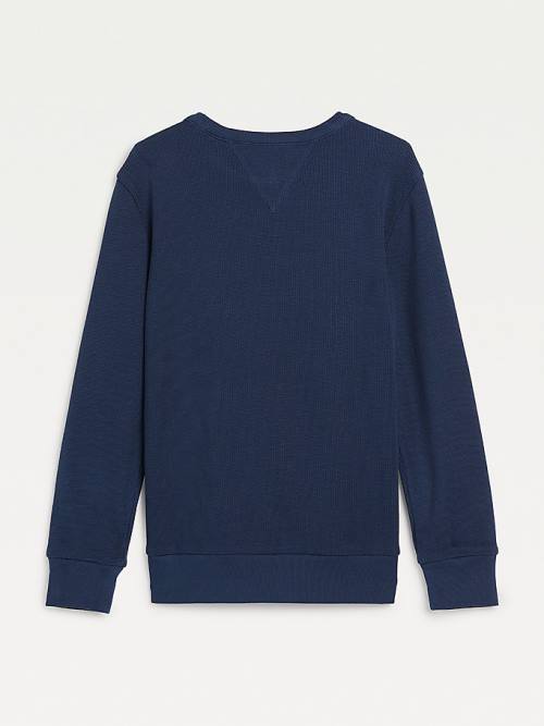 Blue Tommy Hilfiger Waffle Long Sleeve Boys' T Shirts | TH461KAW