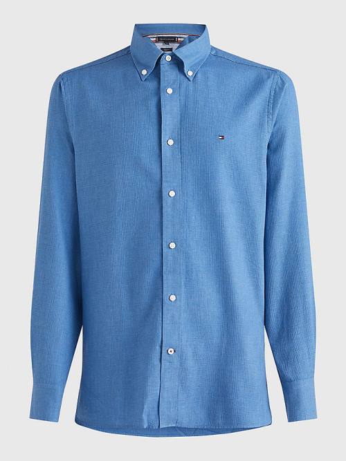 Blue Tommy Hilfiger Waffle Melange Dobby Regular Fit Men\'s Shirts | TH540CHU