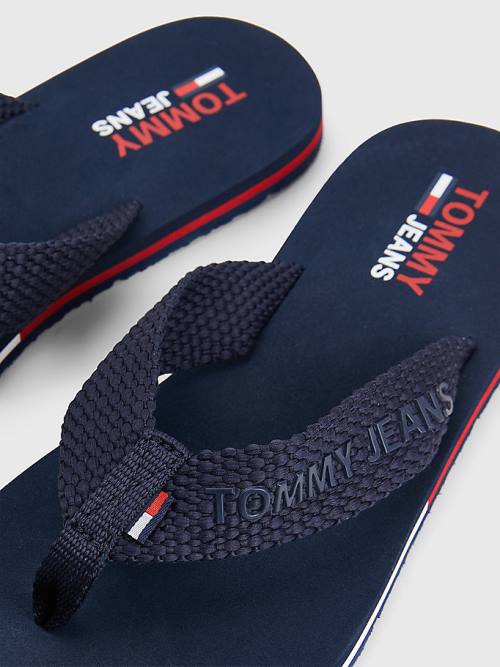 Blue Tommy Hilfiger Webbing Strap Flag Flip-Flops Women's Sandals | TH917SWR