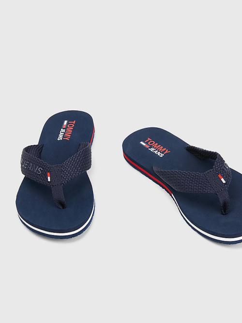 Blue Tommy Hilfiger Webbing Strap Flag Flip-Flops Women's Sandals | TH917SWR