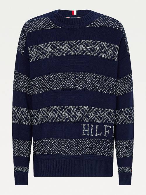 Blue Tommy Hilfiger Wool Oversized Fair Isle Jumper Men's Sweaters | TH479WPR