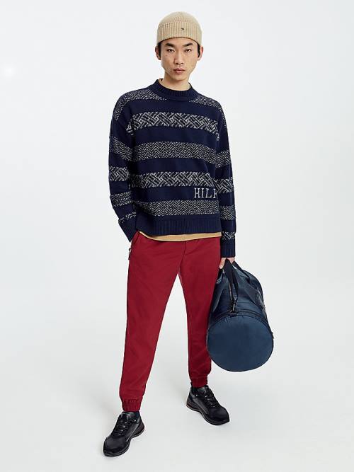 Blue Tommy Hilfiger Wool Oversized Fair Isle Jumper Men\'s Sweaters | TH479WPR