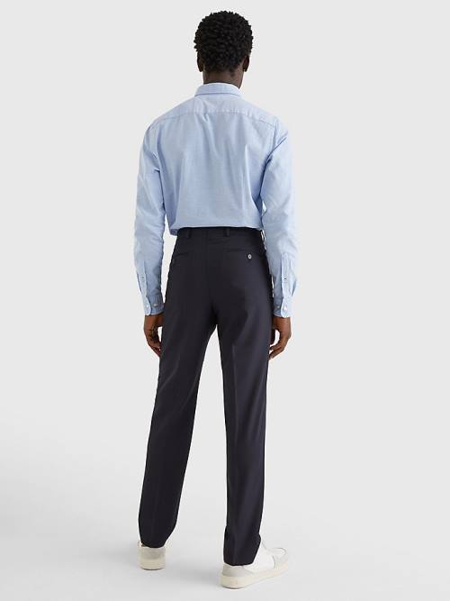 Blue Tommy Hilfiger Wool Slim Fit Men's Pants | TH745JFM