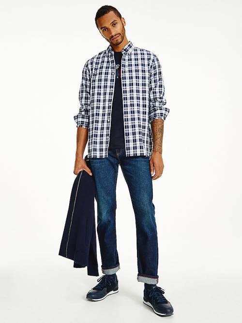 Blue Tommy Hilfiger Woven Check Regular Fit Men's Shirts | TH206HZB