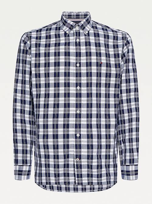 Blue Tommy Hilfiger Woven Check Regular Fit Men\'s Shirts | TH206HZB