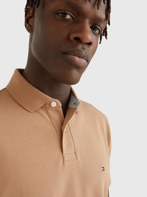 Brown Tommy Hilfiger 1985 Essential TH Flex Men's Polo Shirts | TH059FGK