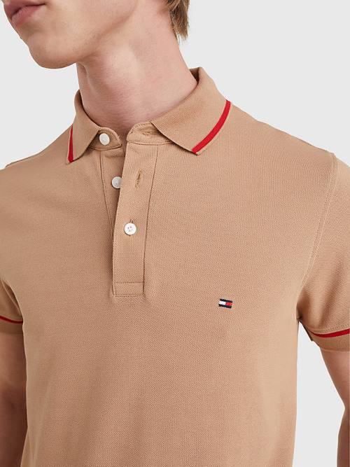 Brown Tommy Hilfiger 1985 Essential TH Flex Slim Men's Polo Shirts | TH129XAJ