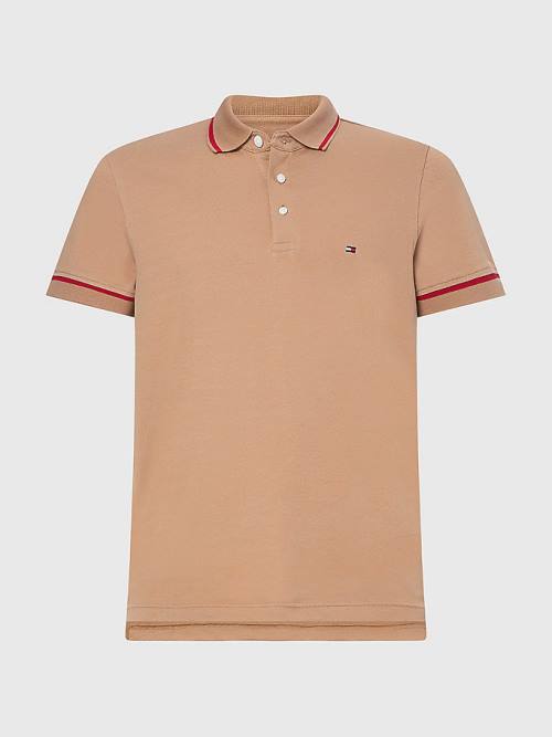 Brown Tommy Hilfiger 1985 Essential TH Flex Slim Men's Polo Shirts | TH129XAJ