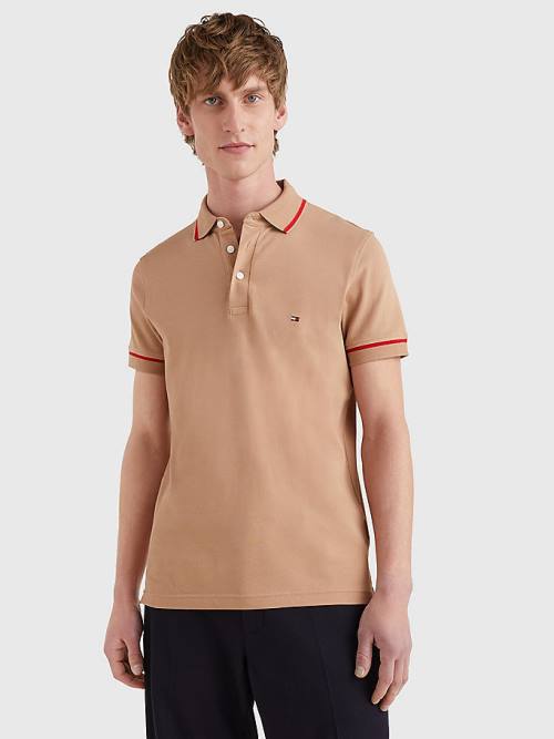 Brown Tommy Hilfiger 1985 Essential TH Flex Slim Men\'s Polo Shirts | TH129XAJ