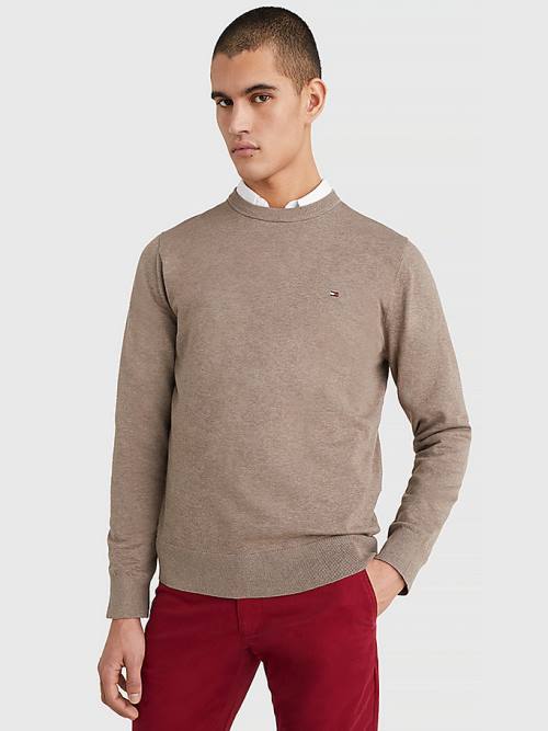 Brown Tommy Hilfiger 1985 Essential TH Flex Sweatshirt Men\'s Sweaters | TH567XKF