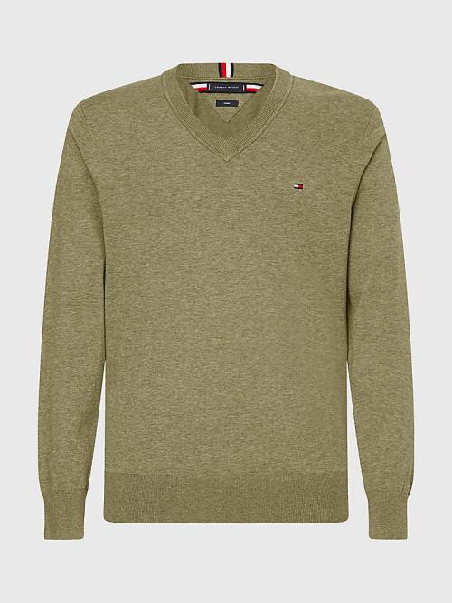 Brown Tommy Hilfiger 1985 Essential TH Flex V-Neck Jumper Men's Sweaters | TH924NAY