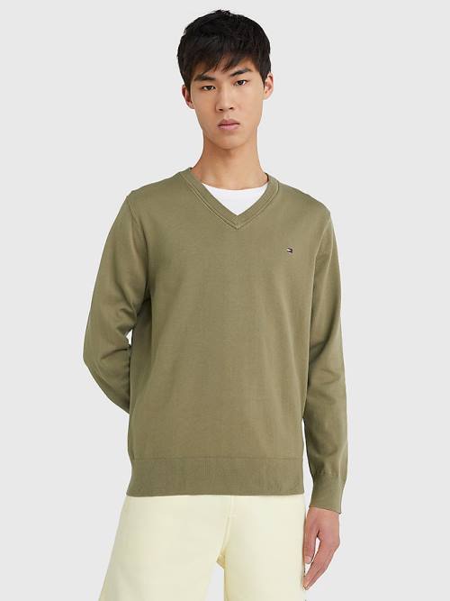 Brown Tommy Hilfiger 1985 Essential TH Flex V-Neck Jumper Men\'s Sweaters | TH924NAY