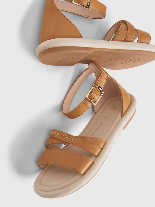 Brown Tommy Hilfiger Ankle Strap Logo Girls' Sandals | TH362SFB