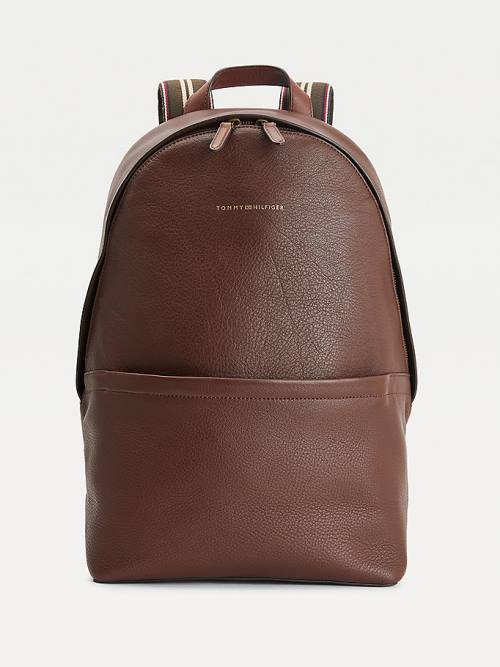 Brown Tommy Hilfiger Casual Leather Backpack Men\'s Bags | TH176YWR