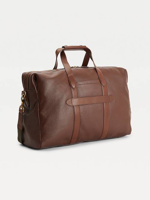 Brown Tommy Hilfiger Casual Leather Herringbone Lining Duffel Men's Bags | TH107PAR