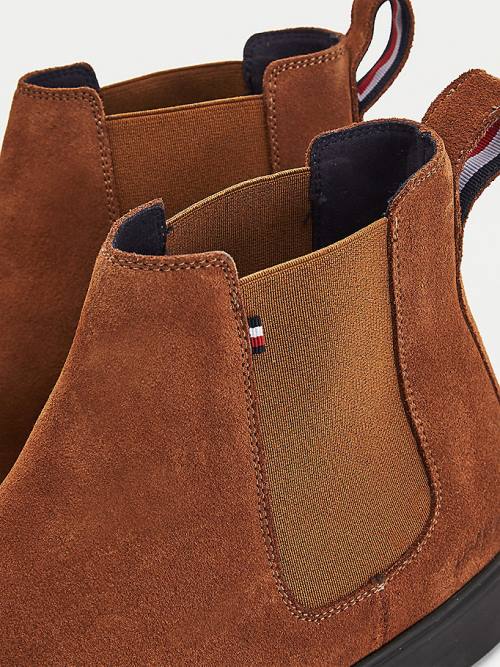 Brown Tommy Hilfiger Classics Suede Chelsea Men's Boots | TH064NXS