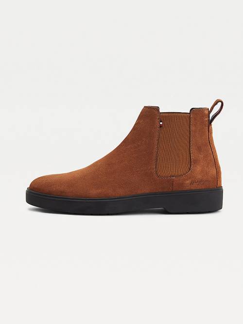 Brown Tommy Hilfiger Classics Suede Chelsea Men's Boots | TH064NXS