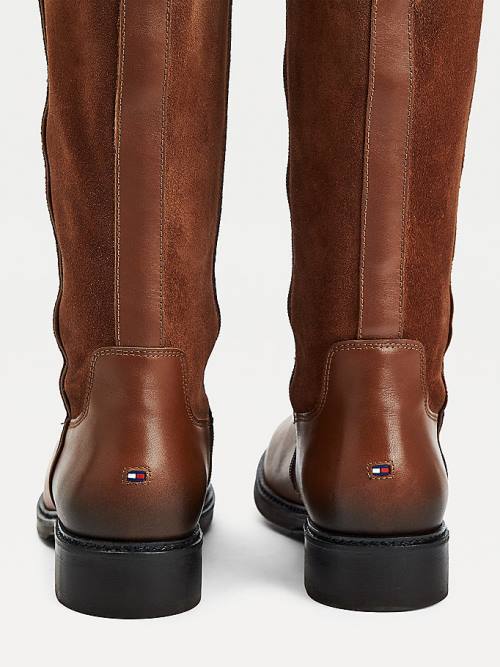 Brown Tommy Hilfiger Contrast Texture Suede Long Women's Boots | TH984IDL