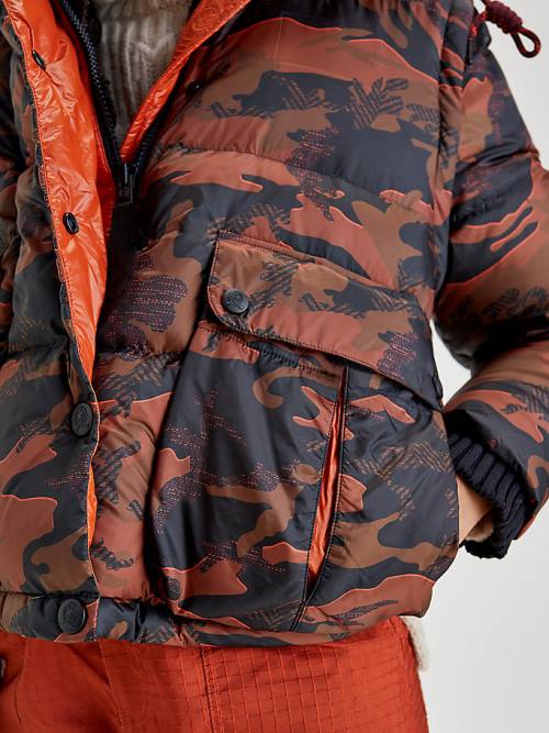 Brown Tommy Hilfiger Crest Camo Print Down Women's Jackets | TH451JIX