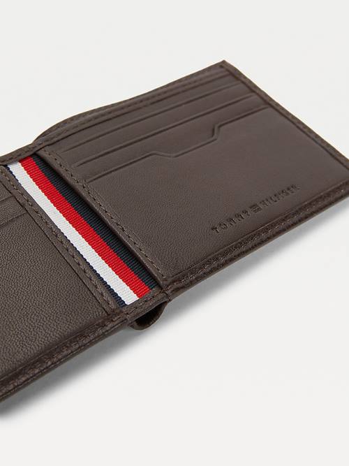 Brown Tommy Hilfiger Downtown Small Leather Card Men's Wallets | TH108DSZ