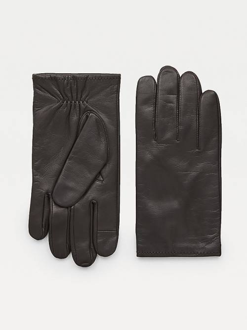 Brown Tommy Hilfiger Elasticated Cuff Leather Men\'s Gloves | TH153QKT