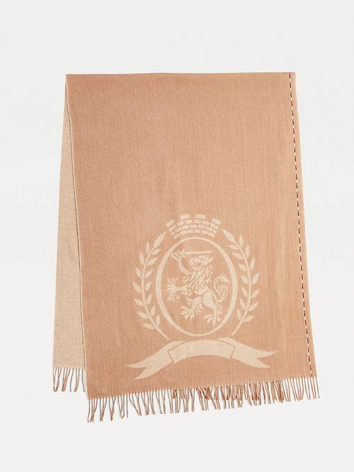 Brown Tommy Hilfiger Elevated Wool Crest Women\'s Scarves | TH175HZG