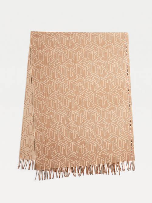 Brown Tommy Hilfiger Elevated Wool Monogram Women's Scarves | TH106JOX